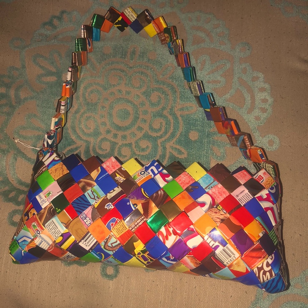 CANDY recycled wrappers, hand woven vintage mini bag/evening bag.